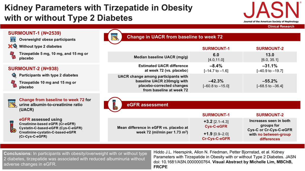 Kidney analysis of SURMOUNT-1 and SURMOUNT-2 finds no adverse eGFR signal