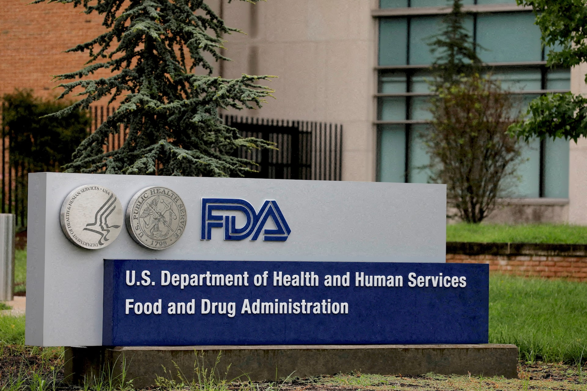 Signage is seen outside of FDA headquarters in White Oak, Maryland