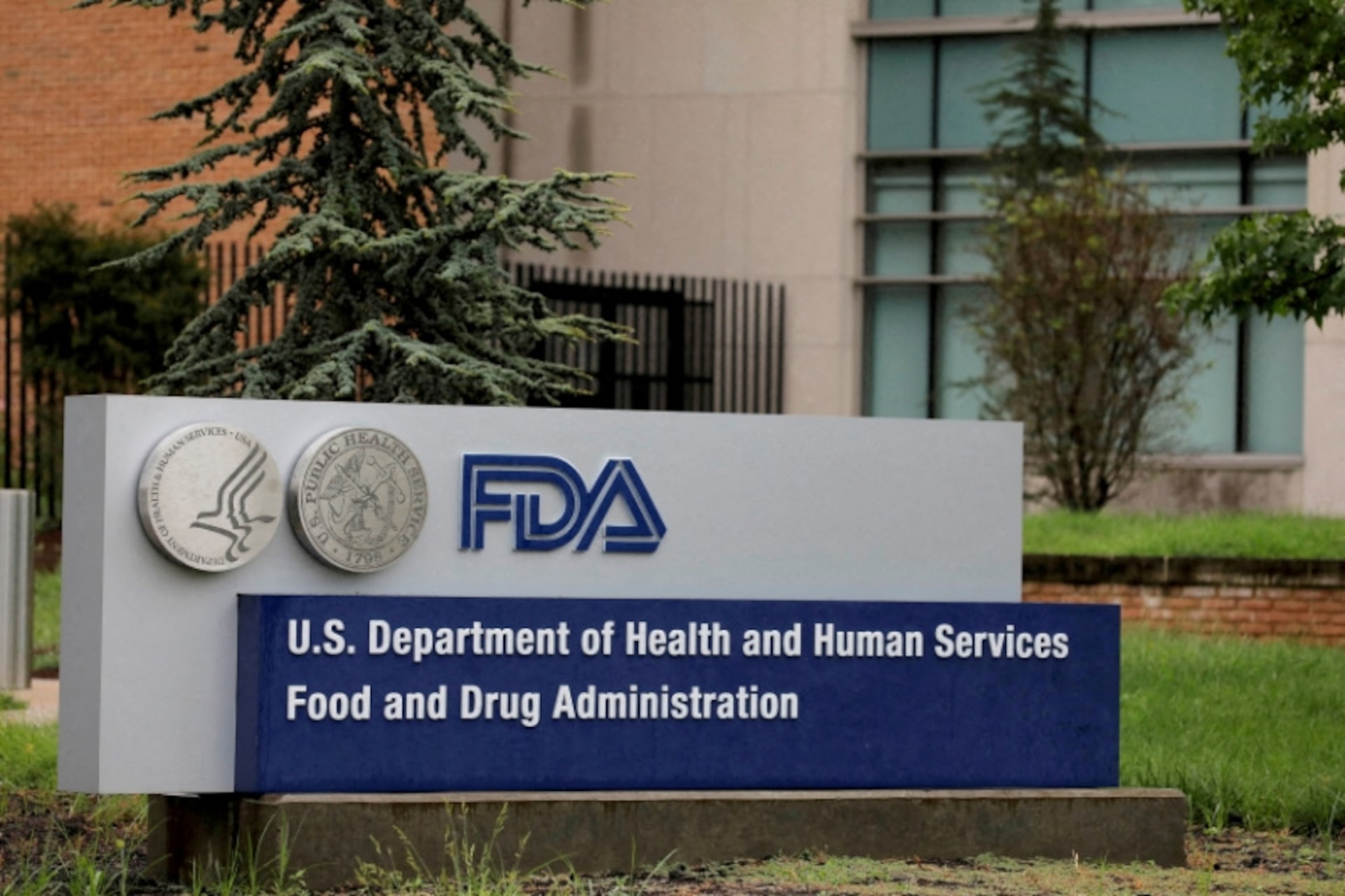 Signage is seen outside of FDA headquarters in White Oak, Maryland