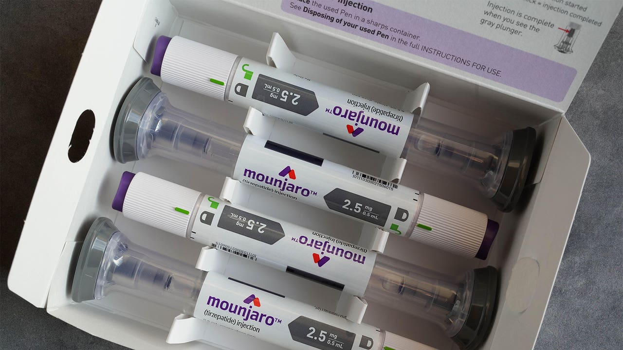 A photo of a box of Mounjaro injection pens.