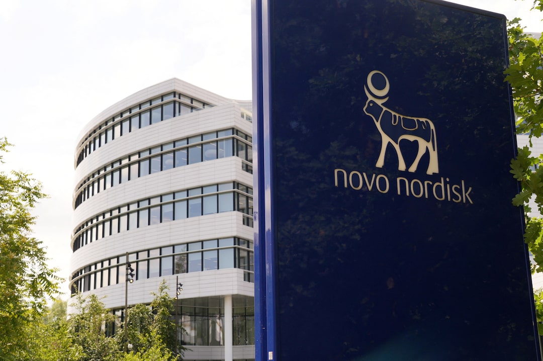 A view shows a Novo Nordisk sign outside their office in Bagsvaerd, on the outskirts of Copenhagen