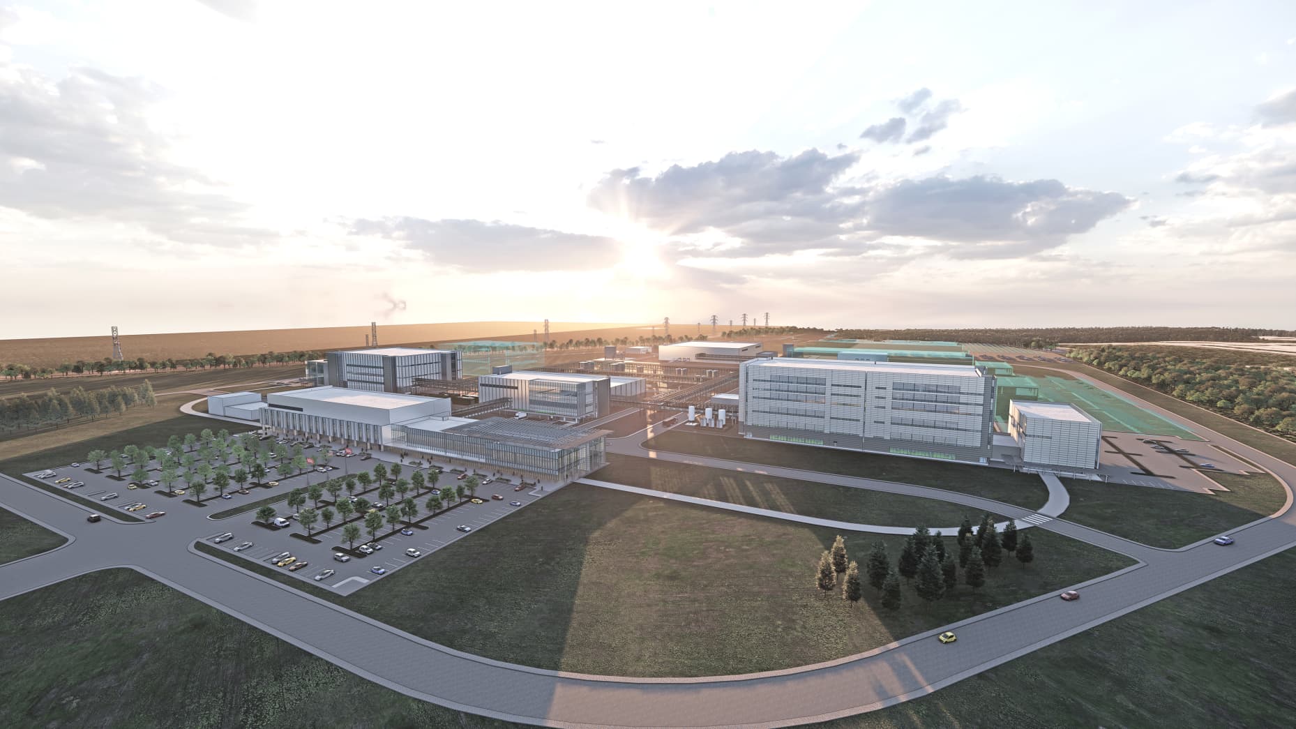 A rendering of Eli Lilly's manufacturing facility in Houston, Texas.