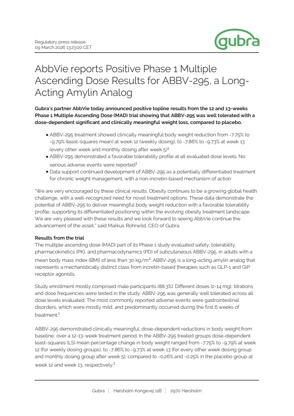 AbbVie starts Phase 2 of its amylin analog ABBV-295