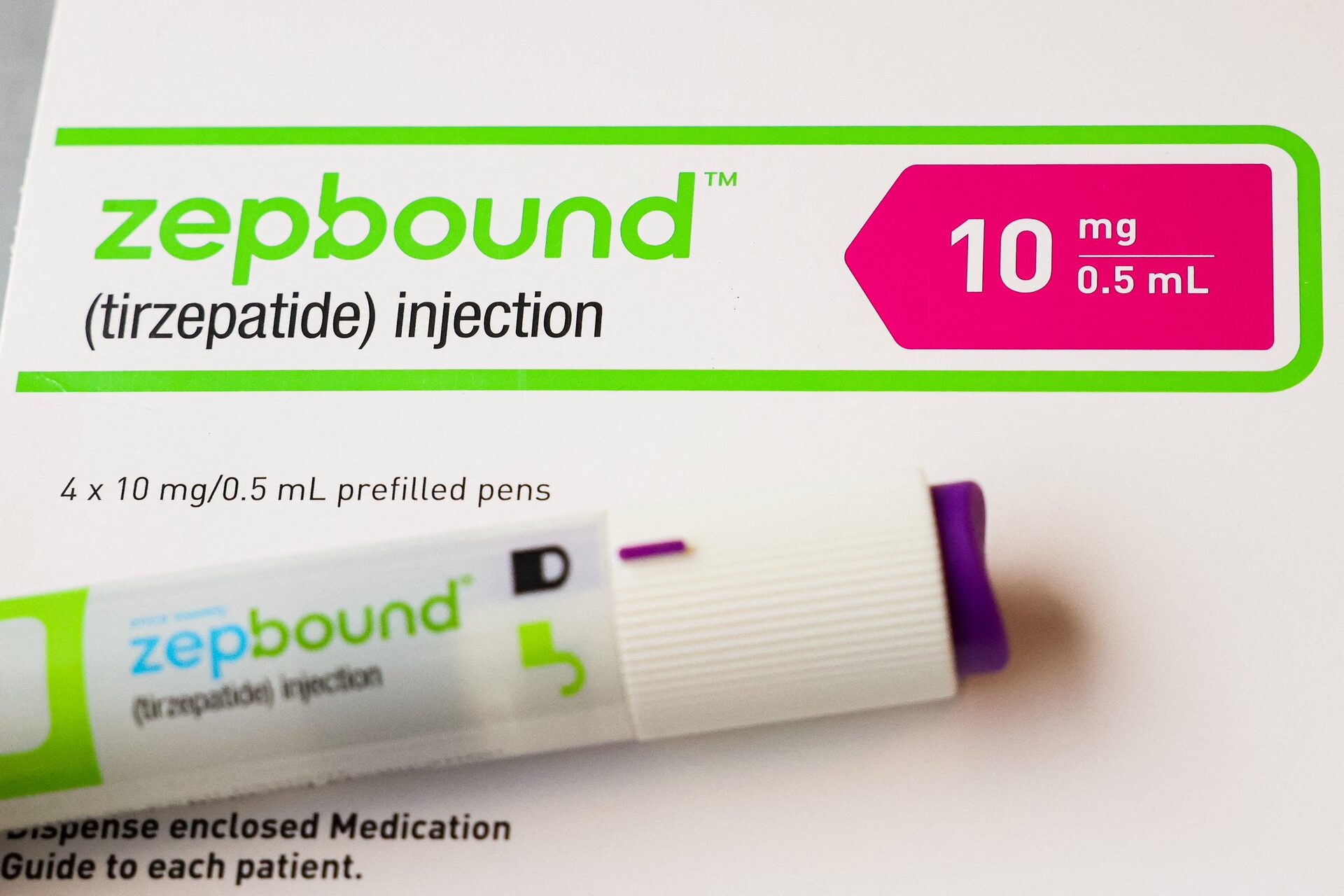 An injection pen of Zepbound, Eli Lilly’s weight loss drug, is displayed in New York