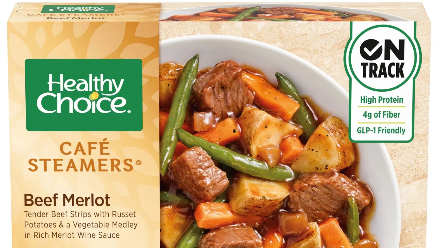 A Healthy Choice box with the new "GLP-1 friendly" label.