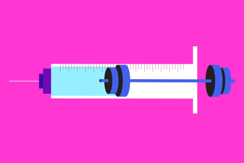 as syringe with a barbell as it's plunger