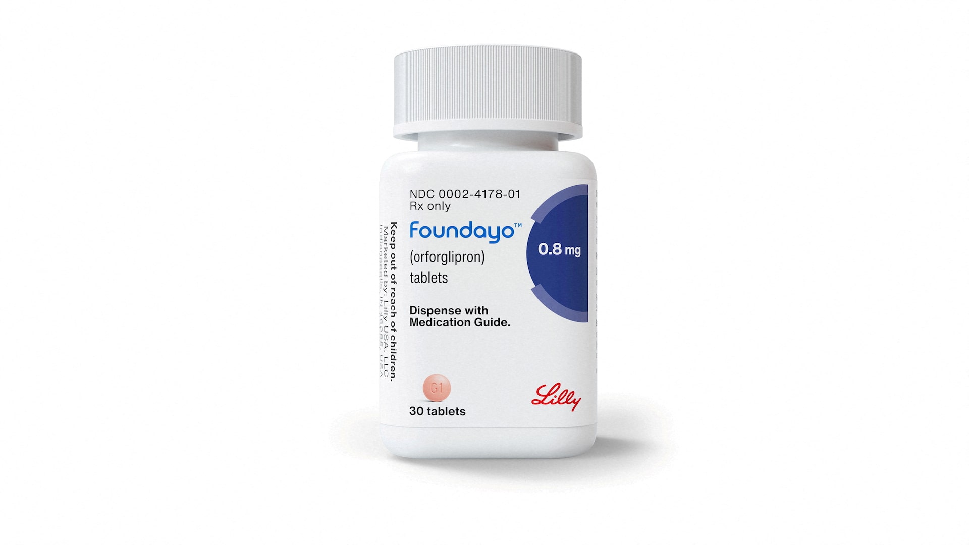 A bottle of Eli Lilly’s Foundayo weight-loss pills