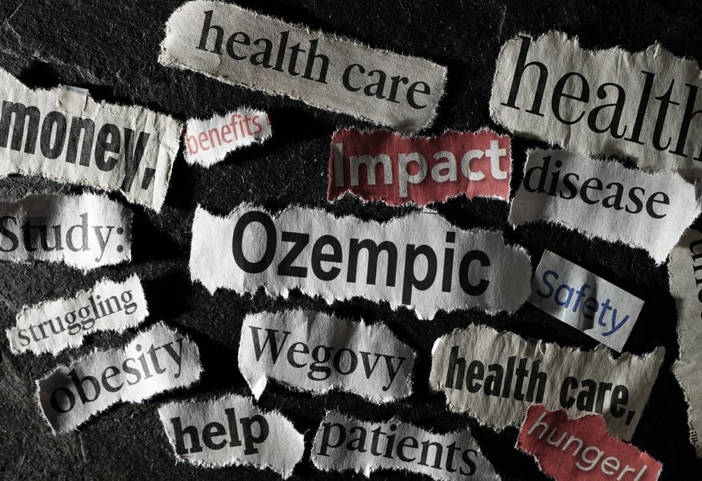 Newspaper headlines related to Wegovy and Ozempic weight loss drugs and obesity